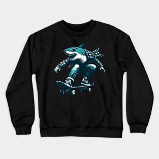 Retro Vintage Shark Skater Skateboarder Crewneck Sweatshirt